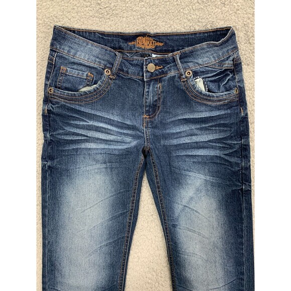 Women's REVOLT 7/8 Denim Blue Jeans 5 Pocket Design Straight Leg Cut Stonewash - Picture 2 of 10